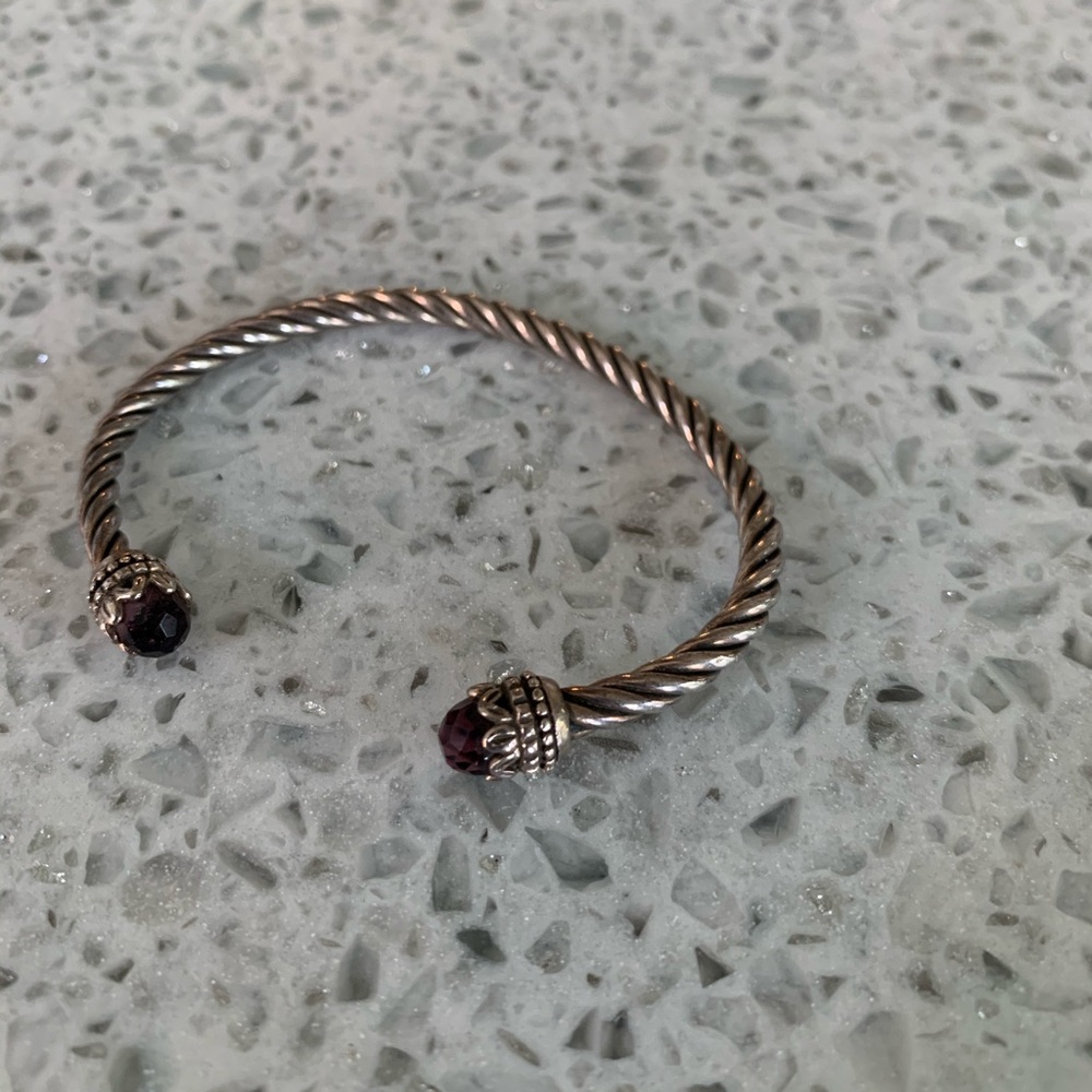 COPY - Sterling Silver cable cuff with amethyst bracelet